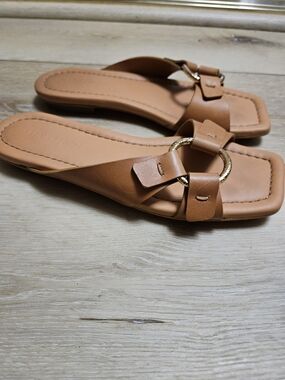 Ulla Johnson Tan Slide Sandals with Gold Ring